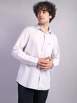 Turtle - Men Cotton Linen Slim Fit Beige Casual Shirt