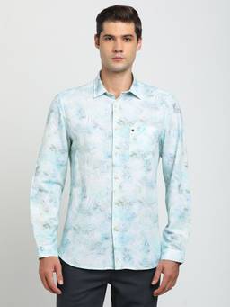Turtle - Men Cotton Linen Slim Fit Sky Blue Casual Shirt