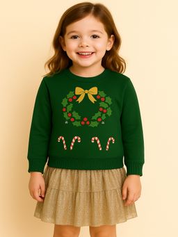 ZIP ZAP ZOOP - Green Wreath And Candies Print Cotton Sweatshirt And Golden Skirt