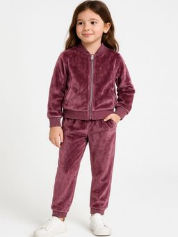 ZIP ZAP ZOOP - Pink Velvet Ribbed Neck Zipper Co-Ord Set
