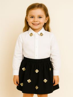 ZIP ZAP ZOOP - Black Cotton Embellished Sequin Flower Skirt With Inner Linning