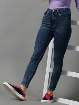 SHOWOFFFF - Womens Clean Look Skinny Fit Navy Blue Denim Jeans