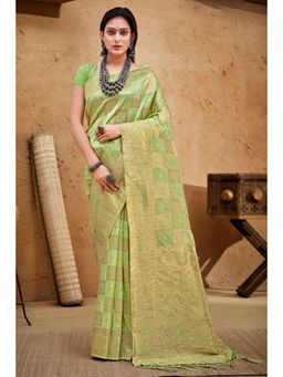 EXCLUSIVA - Green Banarasi Saree with Unstitched