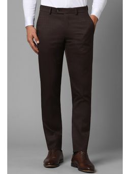 Louis Philippe - Men Brown Slim Fit Check Flat Front Formal Trousers