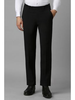 Louis Philippe - Men Black Slim Fit Solid Flat Front Formal Trousers