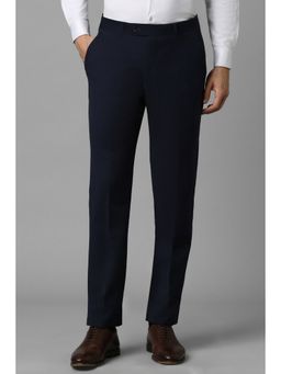 Louis Philippe - Men Navy Slim Fit Solid Flat Front Formal Trousers