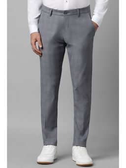 Louis Philippe - Men Grey Slim Fit Check Flat Front Casual Trousers