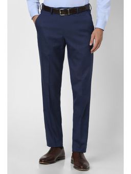 Peter England - Men Navy Textured Slim Fit Trousers