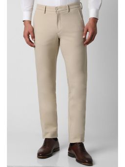 Van Heusen - Men Beige Solid Slim Fit Trousers
