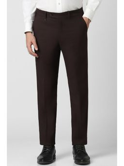 Van Heusen - Men Brown Solid Slim Fit Trousers