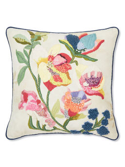 Haus & Kinder - Beaded Flowers Embroidered Decorative Cushion Cover -16x16 Inches