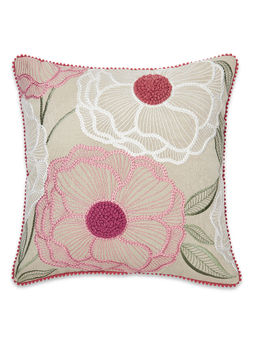 Haus & Kinder - Outline Floral Embroidered Decorative Cushion Cover -16x16 Inches
