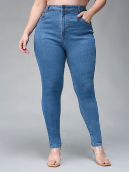 Miss Chase - A+ Curve Collection Plus Size Women's Blue Skinny High Rise Denim Jeans