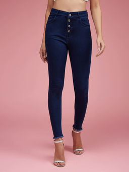 Miss Chase - Womens Navy Blue Skinny High Rise Solid Jeans