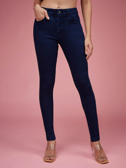 Miss Chase - Womens Navy Blue Skinny Fit Mid Rise Stretchable Jeans
