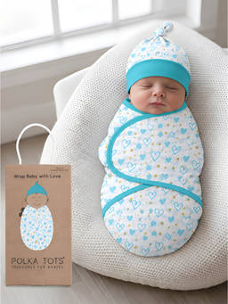 Polka Tots - White Cotton Heart Swaddle Wrap With Cap (18-24 Months)