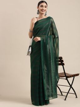 Akhilam - Womens Georgette Teal Green Solid Celebrity Saree with Unstitched Blouse