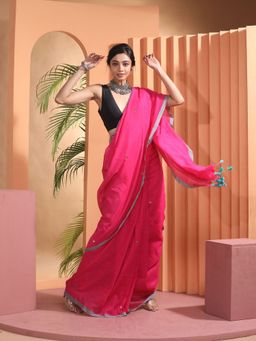 Beatitude - Pink Handspun Cotton Saree with Unstitched Blouse