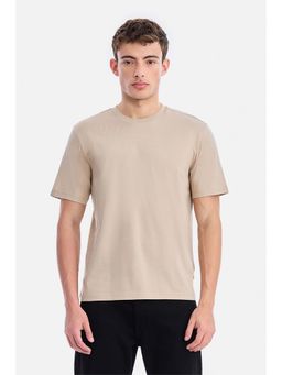 Snitch - Beige Solid Half Sleeves Regular T-Shirt for Men