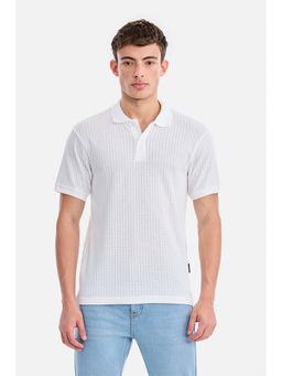 Snitch - White Ribbed Half Sleeves Slim T-Shirt for Men