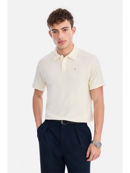 Snitch - Cream Textured Half Sleeves Regular T-Shirt for Men