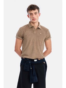 Snitch - Brown Textured Half Sleeves Regular T-Shirt for Men