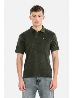 Snitch - Olive Textured Half Sleeves Regular T-Shirt for Men