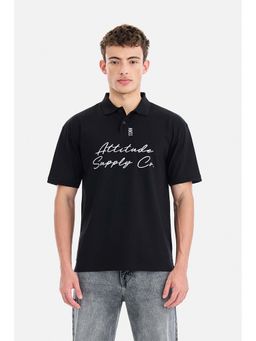 Snitch - Black Half Sleeves Oversized Casual T-Shirt for Men