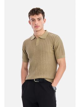 Snitch - Khaki Textured Half Sleeves Regular T-Shirt for Men