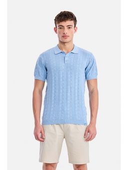 Snitch - Sky Blue Textured Half Sleeves Regular T-Shirt for Men