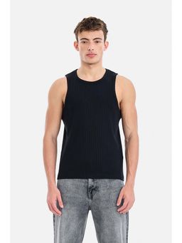 Snitch - Black Ribbed Sleeveless Slim T-Shirt for Men