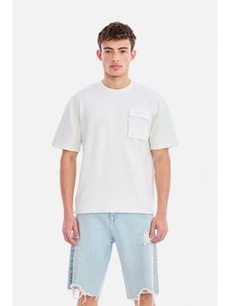 Snitch - Off-White Solid Half Sleeves Oversized Casual T-Shirt for Men