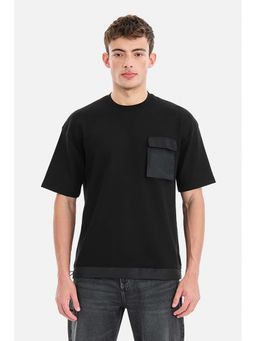 Snitch - Black Solid Half Sleeves Oversized Casual T-Shirt for Men