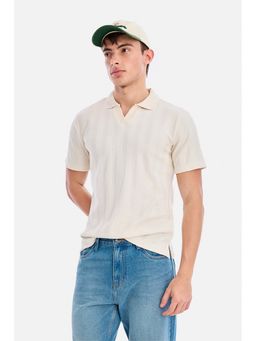 Snitch - Off-White Ribbed Half Sleeves Regular T-Shirt for Men