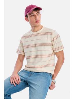 Snitch - Off-White Stripes Half Sleeves Regular Casual T-Shirt for Men