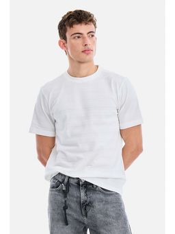 Snitch - White Textured Half Sleeves Regular Casual T-Shirt for Men