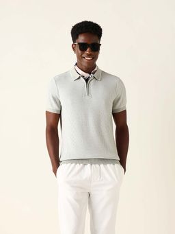 The Bear House - Men's Grey Textured Polo T-Shirt