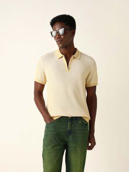 The Bear House - Men's Yellow Textured Polo T-Shirt