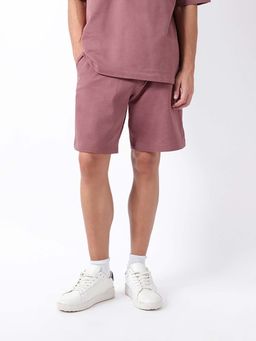 The Bear House - Men Mauve Solid Cotton Relax Fit Shorts