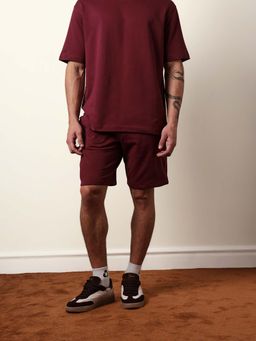 The Bear House - Men Maroon Solid Cotton Relax Fit Shorts