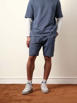 The Bear House - Men Blue Solid Cotton Relax Fit Shorts