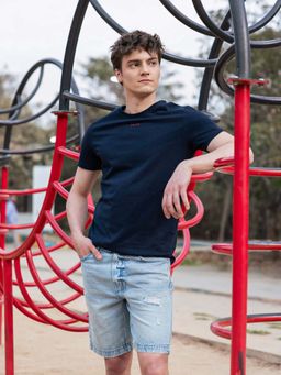 The Bear House - Men's Navy Blue Solid T-Shirt