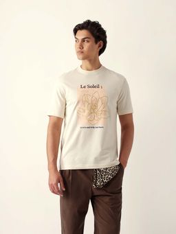 The Bear House - Men's Beige Printed T-Shirt