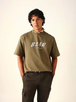 The Bear House - Men's Olive Printed T-Shirt
