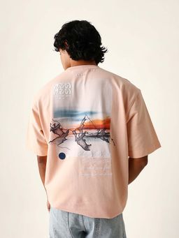 The Bear House - Men's Peach Printed T-Shirt