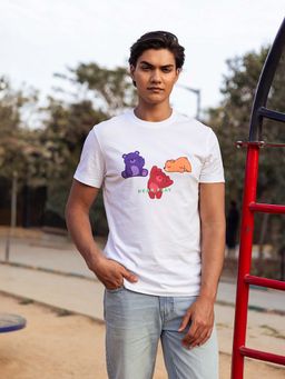 The Bear House - Men's White Printed T-Shirt