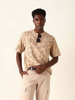 The Bear House - Men's Beige Printed T-Shirt