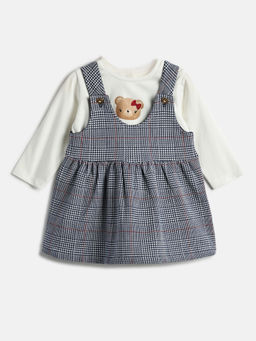 Chicco - Girls Navy Blue Checks Dress with T-Shirt