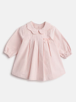 Chicco - Girls Pink Round Neck Velvet A-Line Dress
