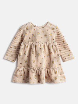 Chicco - Girls Beige Floral Print A-Line Dress